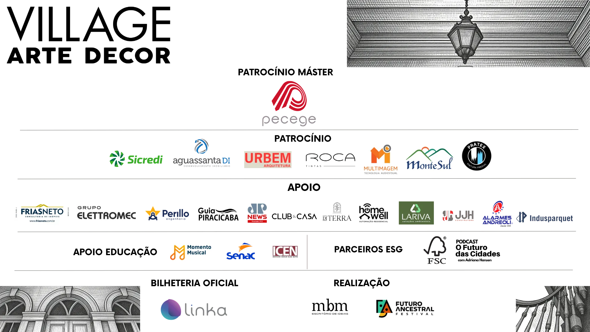 Logotipos dos parceiros do Village Arte Decor 2026
